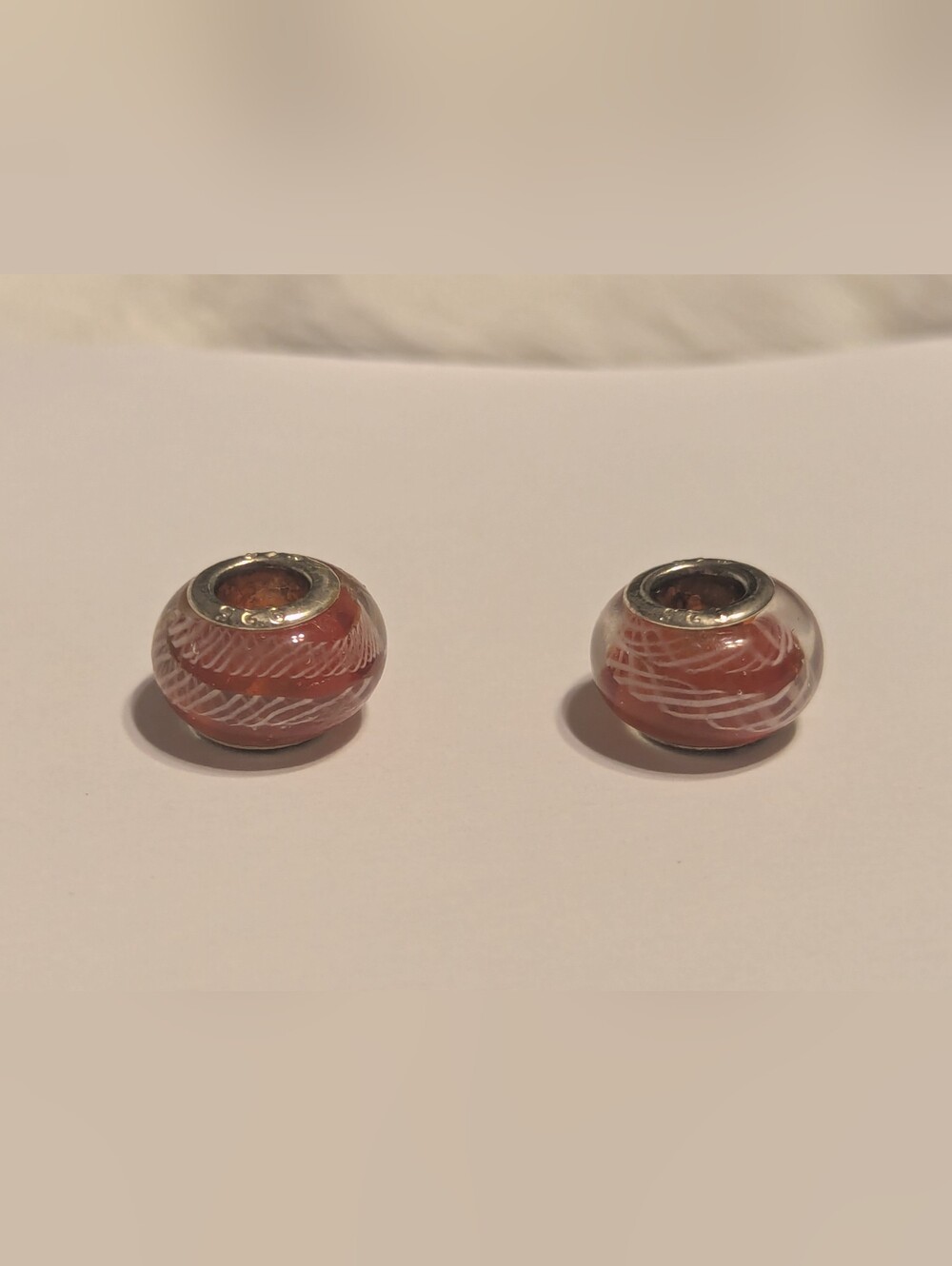 Two Murano glass charm beads, .925 sterling silver core. EUC
